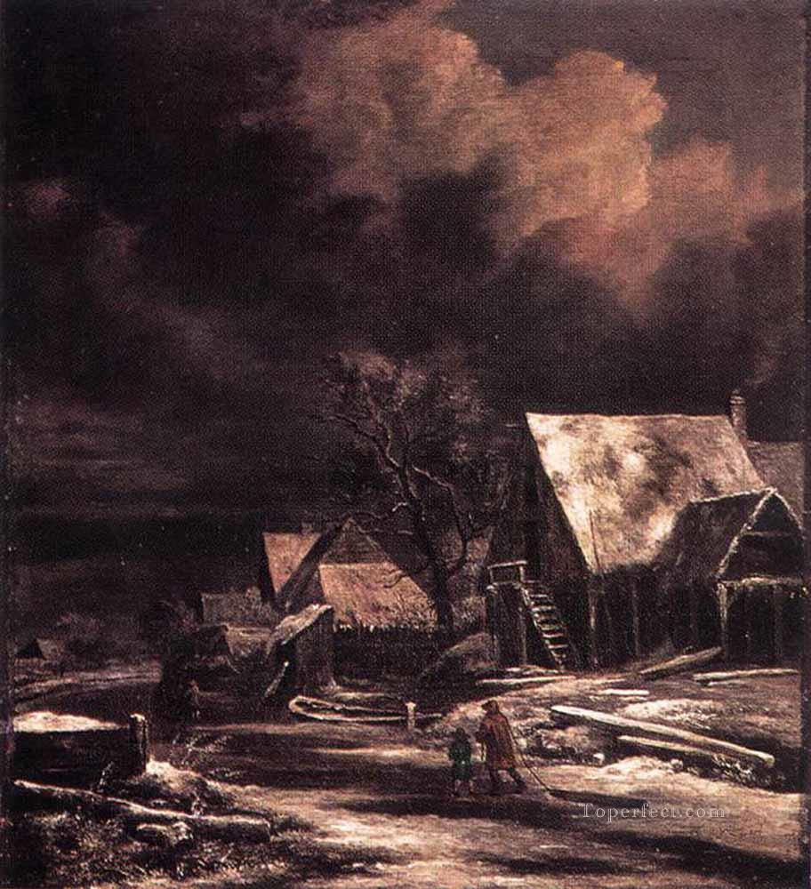 Village At Winter At Moonlight Jacob Isaakszoon van Ruisdael Oil Paintings